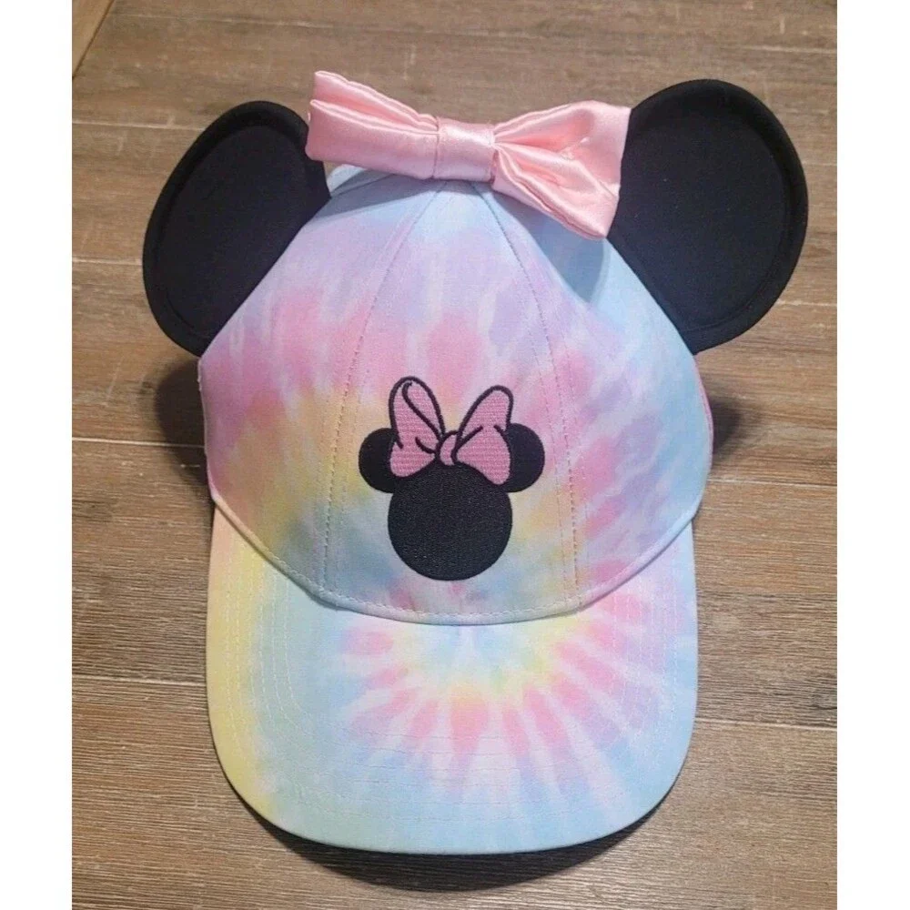 Kids Minnie Mouse Hat With Ears Youth Tie Dye 3D Ears Hat with Bow Disney Tag